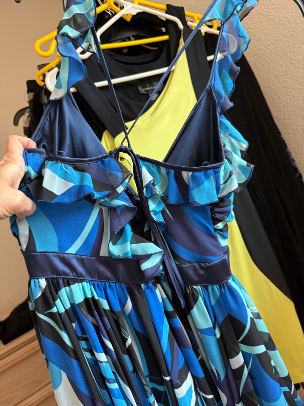 Blue Abstract Print Ruffle Strap Dress - Picture 3 of 3